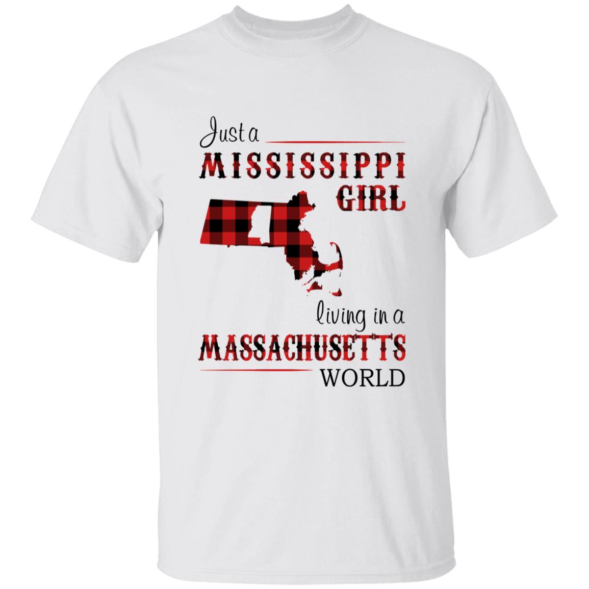 Just A Mississippi Girl Living In A Massachusetts World T-shirt - T-shirt Born Live Plaid Red Teezalo