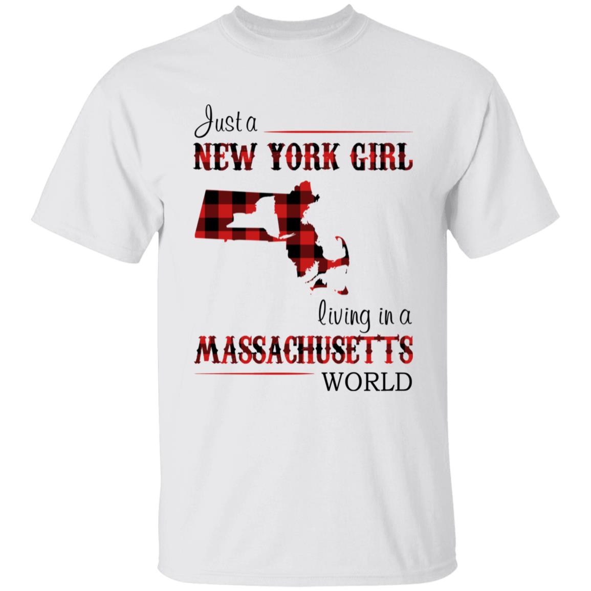 Just A New York Girl Living In A Massachusetts World T-shirt - T-shirt Born Live Plaid Red Teezalo