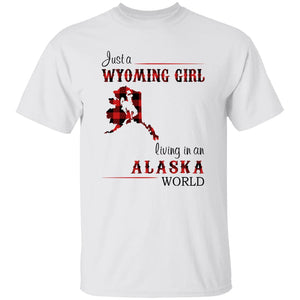 Just A Wyoming Girl Living In An Alaska World T-shirt - T-shirt Born Live Plaid Red Teezalo