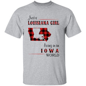 Just A Louisiana Girl Living In An Iowa World T-shirt - T-shirt Born Live Plaid Red Teezalo