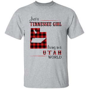 Just A Tennessee Girl Living In A Utah World T-shirt - T-shirt Born Live Plaid Red Teezalo