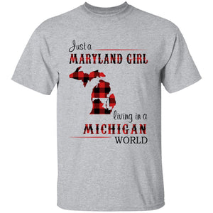 Just A Maryland Girl Living In A Michigan World T-shirt - T-shirt Born Live Plaid Red Teezalo