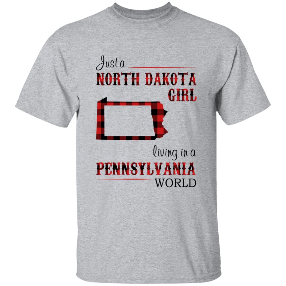 Just A North Dakota Girl Living In A Pennsylvania World T-shirt - T-shirt Born Live Plaid Red Teezalo