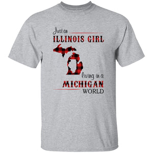 Just An Illinois Girl Living In A Michigan World T-shirt - T-shirt Born Live Plaid Red Teezalo