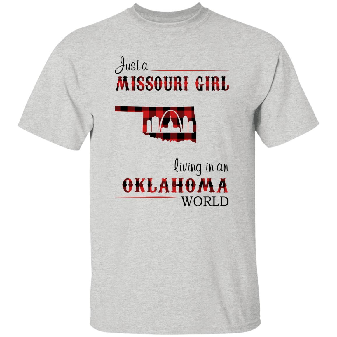 Just A Missouri Girl Living In An Oklahoma World T-shirt - T-shirt Born Live Plaid Red Teezalo