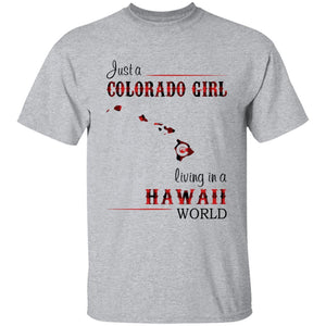 Just A Colorado Girl Living In A Hawaii World T-shirt - T-shirt Born Live Plaid Red Teezalo