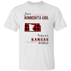 Just A Minnesota Girl Living In A Kansas World T-shirt - T-shirt Born Live Plaid Red Teezalo