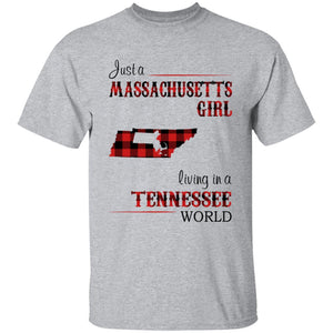 Just A Massachusetts Girl Living In A Tennessee World T-shirt - T-shirt Born Live Plaid Red Teezalo