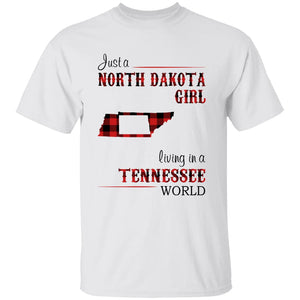 Just A North Dakota Girl Living In A Tennessee World T-shirt - T-shirt Born Live Plaid Red Teezalo