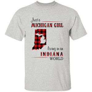 Just A Michigan Girl Living In An Indiana World T-shirt - T-shirt Born Live Plaid Red Teezalo