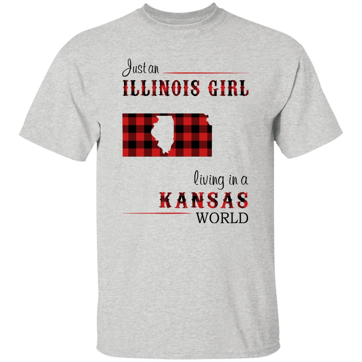 Just An Illinois Girl Living In A Kansas World T-shirt - T-shirt Born Live Plaid Red Teezalo