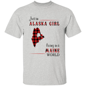 Just An Alaska Girl Living In A Maine World T-shirt - T-shirt Born Live Plaid Red Teezalo