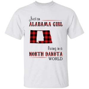 Just An Alabama Girl Living In A North Dakota World T-shirt - T-shirt Born Live Plaid Red Teezalo