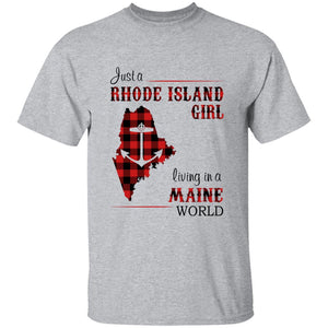 Just A Rhode Island Girl Living In A Maine World T-shirt - T-shirt Born Live Plaid Red Teezalo