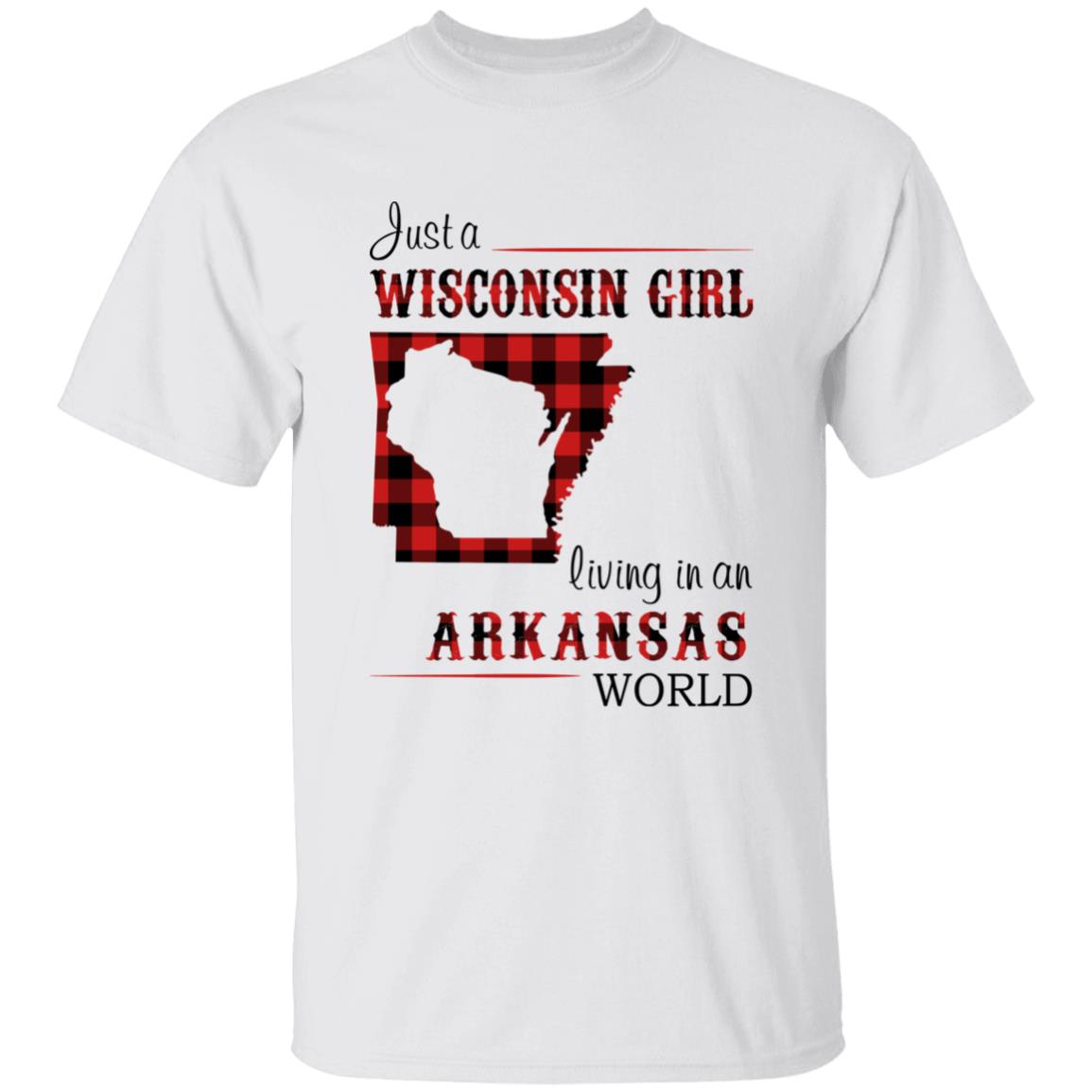 Just A Wisconsin Girl Living In An Arkansas World T-shirt - T-shirt Born Live Plaid Red Teezalo