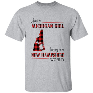 Just A Michigan Girl Living In A New Hampshire World T-shirt - T-shirt Born Live Plaid Red Teezalo