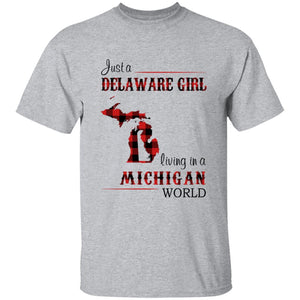 Just A Delaware Girl Living In A Michigan World T-Shirt - T-shirt Born Live Plaid Red Teezalo
