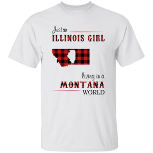 Just An Illinois Girl Living In A Montana World T-shirt - T-shirt Born Live Plaid Red Teezalo
