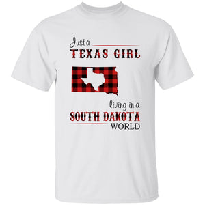 Just A Texas Girl Living In A South Dakota World T-shirt - T-shirt Born Live Plaid Red Teezalo