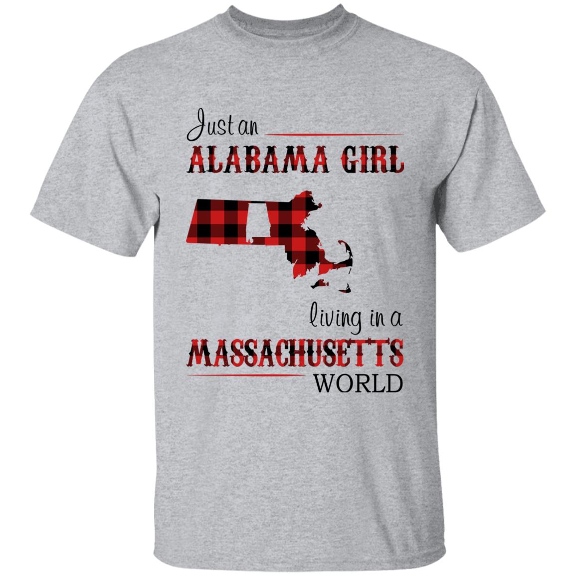 Just An Alabama Girl Living In A Massachusetts World T-shirt - T-shirt Born Live Plaid Red Teezalo