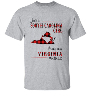 Just A South Carolina Girl Living In A Virginia World T-shirt - T-shirt Born Live Plaid Red Teezalo