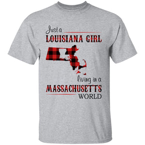 Just A Louisiana Girl Living In A Massachusetts World T-shirt - T-shirt Born Live Plaid Red Teezalo