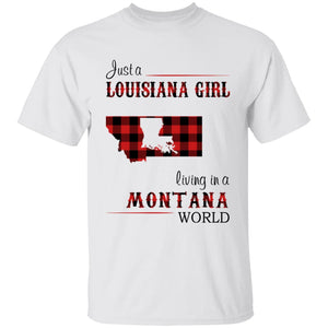 Just A Louisiana Girl Living In A Montana World T-shirt - T-shirt Born Live Plaid Red Teezalo