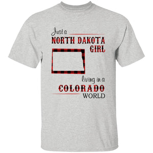 Just A North Dakota Girl Living In A Colorado World T-shirt - T-shirt Born Live Plaid Red Teezalo