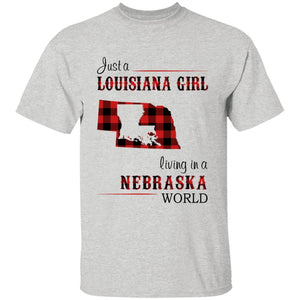 Just A Louisiana Girl Living In A Nebraska World T-shirt - T-shirt Born Live Plaid Red Teezalo