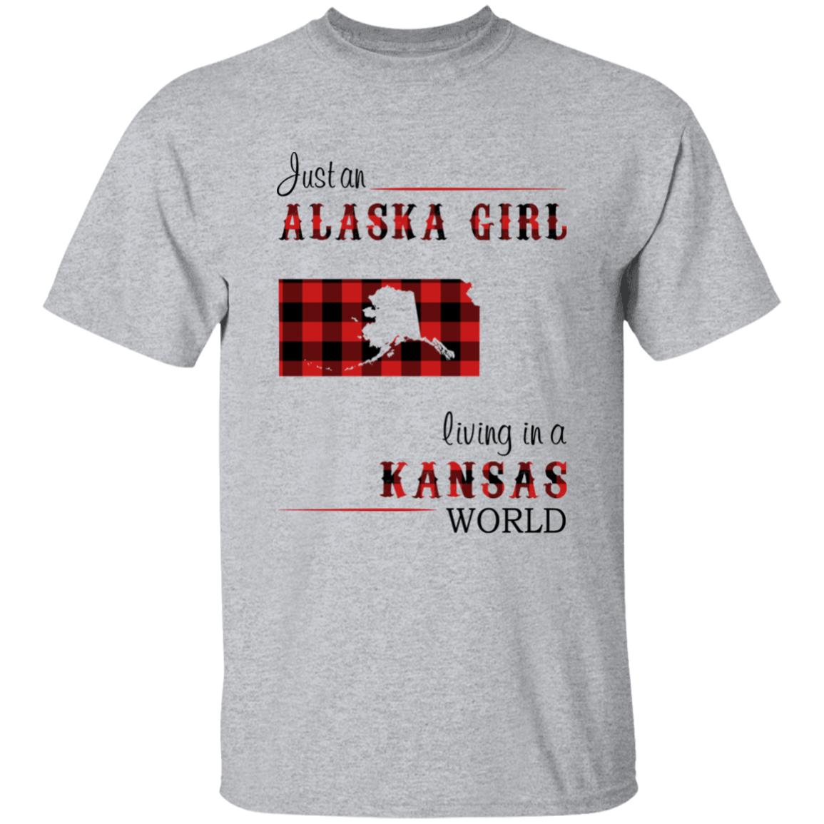 Just An Alaska Girl Living In A Kansas World T-shirt - T-shirt Born Live Plaid Red Teezalo