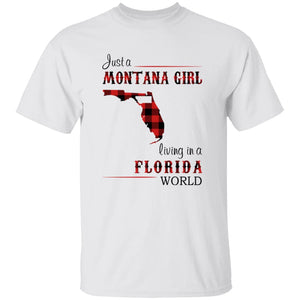 Just A Montana Girl Living In A Florida World T-shirt - T-shirt Born Live Plaid Red Teezalo