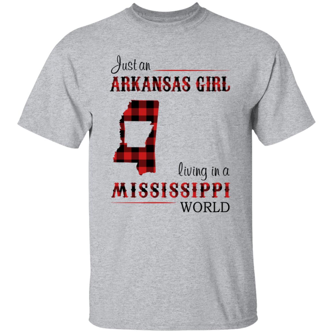 Just An Arkansas Girl Living In A Mississippi World T-shirt - T-shirt Born Live Plaid Red Teezalo