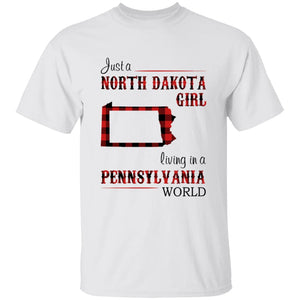 Just A North Dakota Girl Living In A Pennsylvania World T-shirt - T-shirt Born Live Plaid Red Teezalo