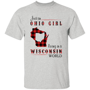 Just An Ohio Girl Living In A Wisconsin World T-shirt - T-shirt Born Live Plaid Red Teezalo
