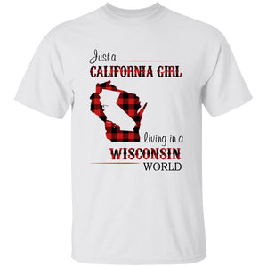 Just A California Girl Living In A Wisconsin World T-Shirt - T-shirt Born Live Plaid Red Teezalo