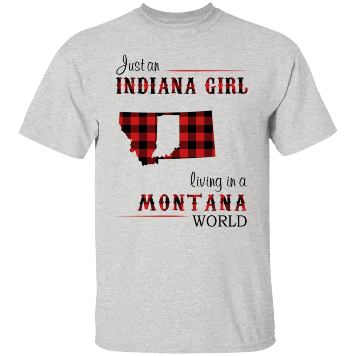 Just An Indiana Girl Living In A Montana World T-Shirt - T-shirt Born Live Plaid Red Teezalo