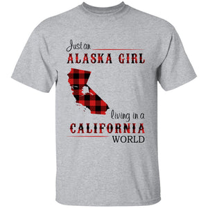 Just An Alaska Girl Living In A California World T-shirt - T-shirt Born Live Plaid Red Teezalo