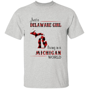 Just A Delaware Girl Living In A Michigan World T-Shirt - T-shirt Born Live Plaid Red Teezalo