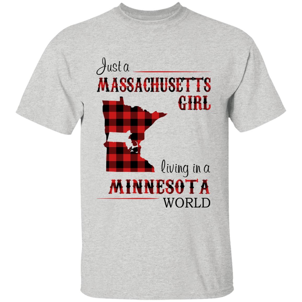 Just A Massachusetts Girl Living In A Minnesota World T-shirt - T-shirt Born Live Plaid Red Teezalo