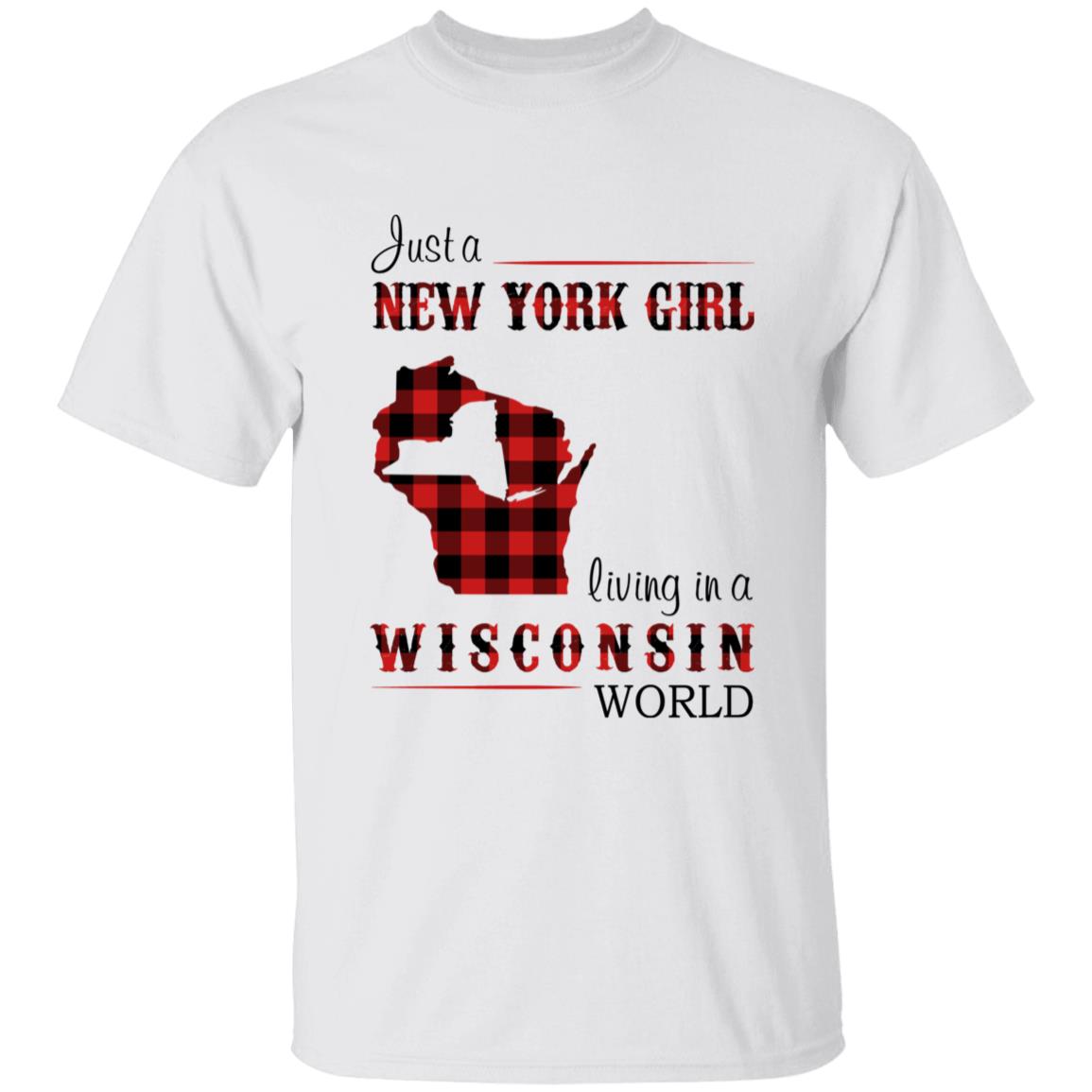 Just A New York Girl Living In A Wisconsin World T-shirt - T-shirt Born Live Plaid Red Teezalo