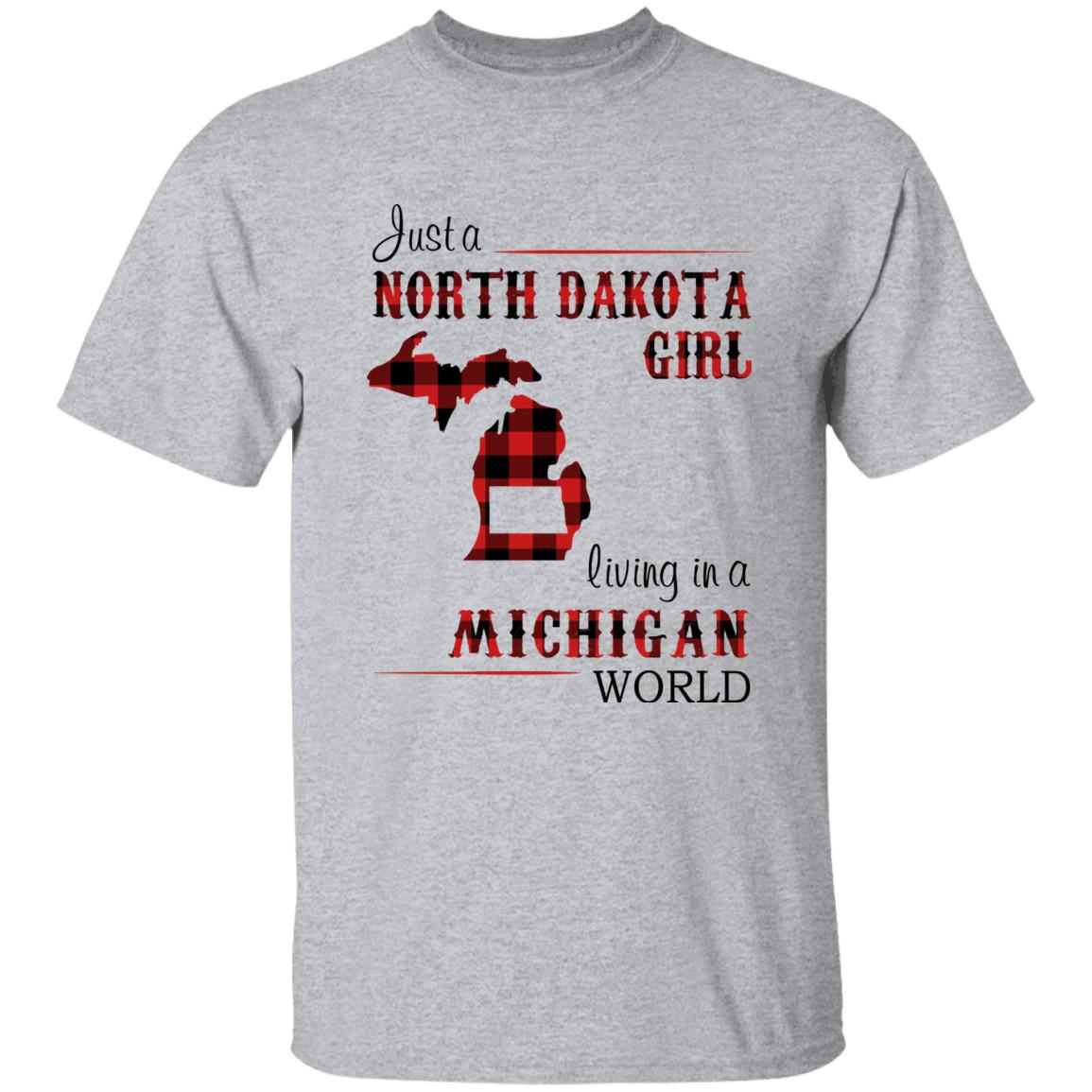 Just A North Dakota Girl Living In A Michigan World T-shirt - T-shirt Born Live Plaid Red Teezalo