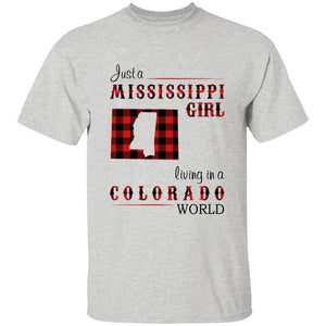 Just A Mississippi Girl Living In A Colorado World T-shirt - T-shirt Born Live Plaid Red Teezalo