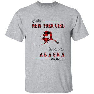 Just A New York Girl Living In An Alaska World T-shirt - T-shirt Born Live Plaid Red Teezalo