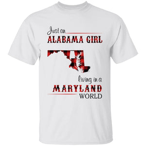 Just An Alabama Girl Living In A Maryland World T-shirt - T-shirt Born Live Plaid Red Teezalo