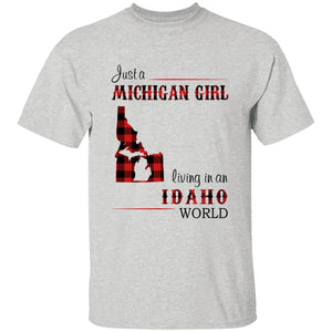 Just A Michigan Girl Living In An Idaho World T-shirt - T-shirt Born Live Plaid Red Teezalo