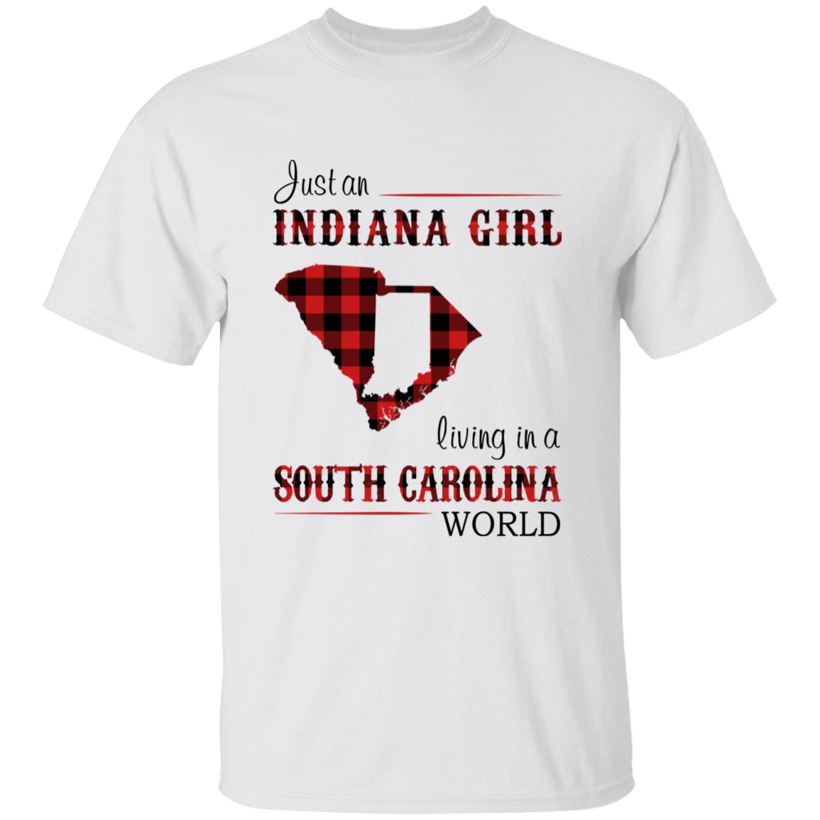 Just An Indiana Girl Living In A South Carolina World T-shirt - T-shirt Born Live Plaid Red Teezalo