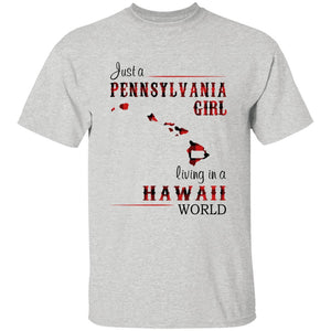 Just A Pennsylvania Girl Living In A Hawaii World T-shirt - T-shirt Born Live Plaid Red Teezalo