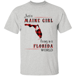 Just A Maine Girl Living In A Florida World T-shirt - T-shirt Born Live Plaid Red Teezalo