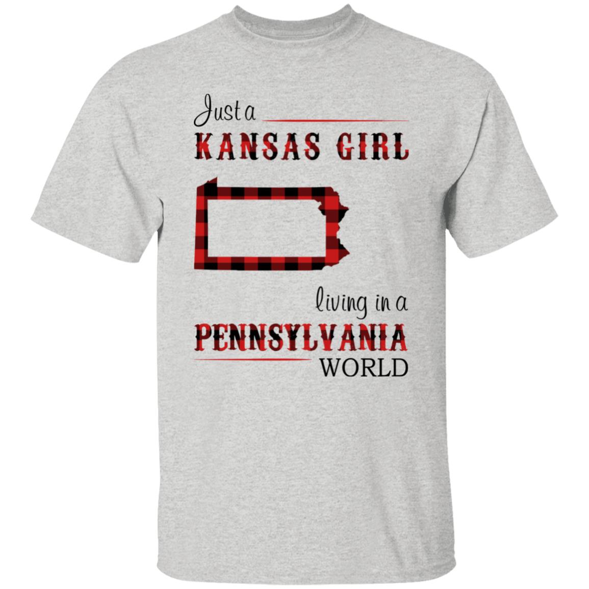 Just A Kansas Girl Living In A Pennsylvania World T-shirt - T-shirt Born Live Plaid Red Teezalo