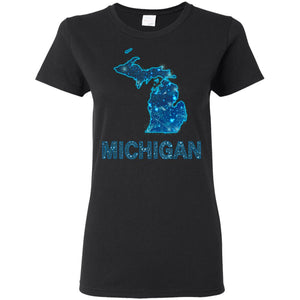 Michigan Map Line Dots T-Shirt - T-shirt Teezalo